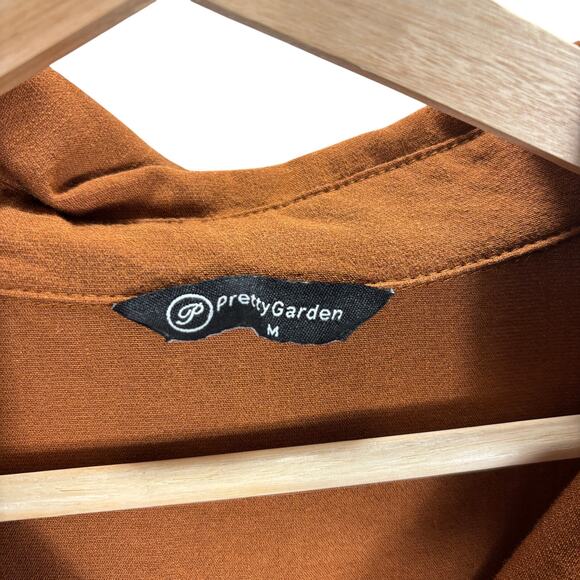 Pretty Garden Medium M Rust Brown Shirt Dress Pockets Roll Tab Sleeve Maxi - Picture 3 of 12